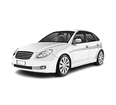 Luxurious gold sedan car parked near the entrance of an airport under clear sky